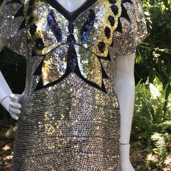 Vintage 80s butterfly sequins silk top - Picture 10 of 12